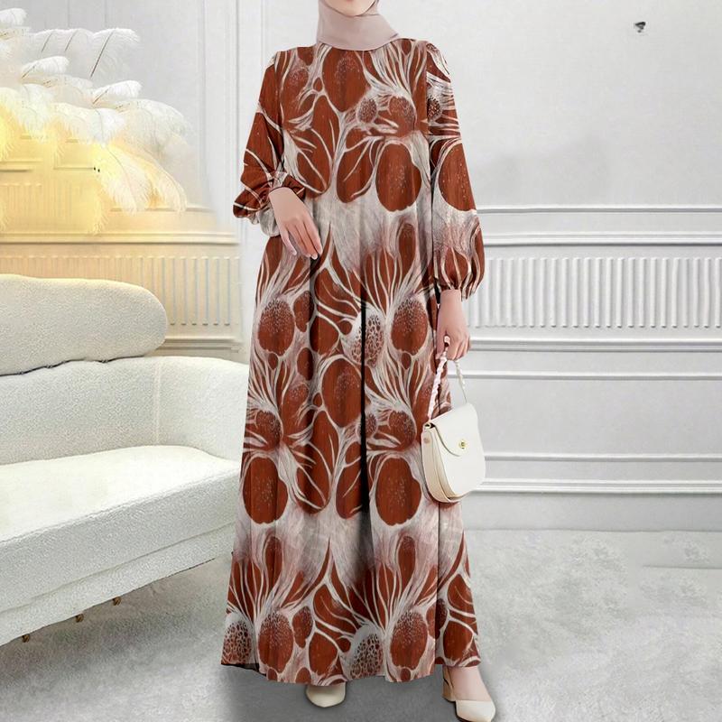 Women's Clothing, Floral Print, Muslim Style, Long Sleeve, Long Dress, Daily Casual Fashion, New Arrival 2025