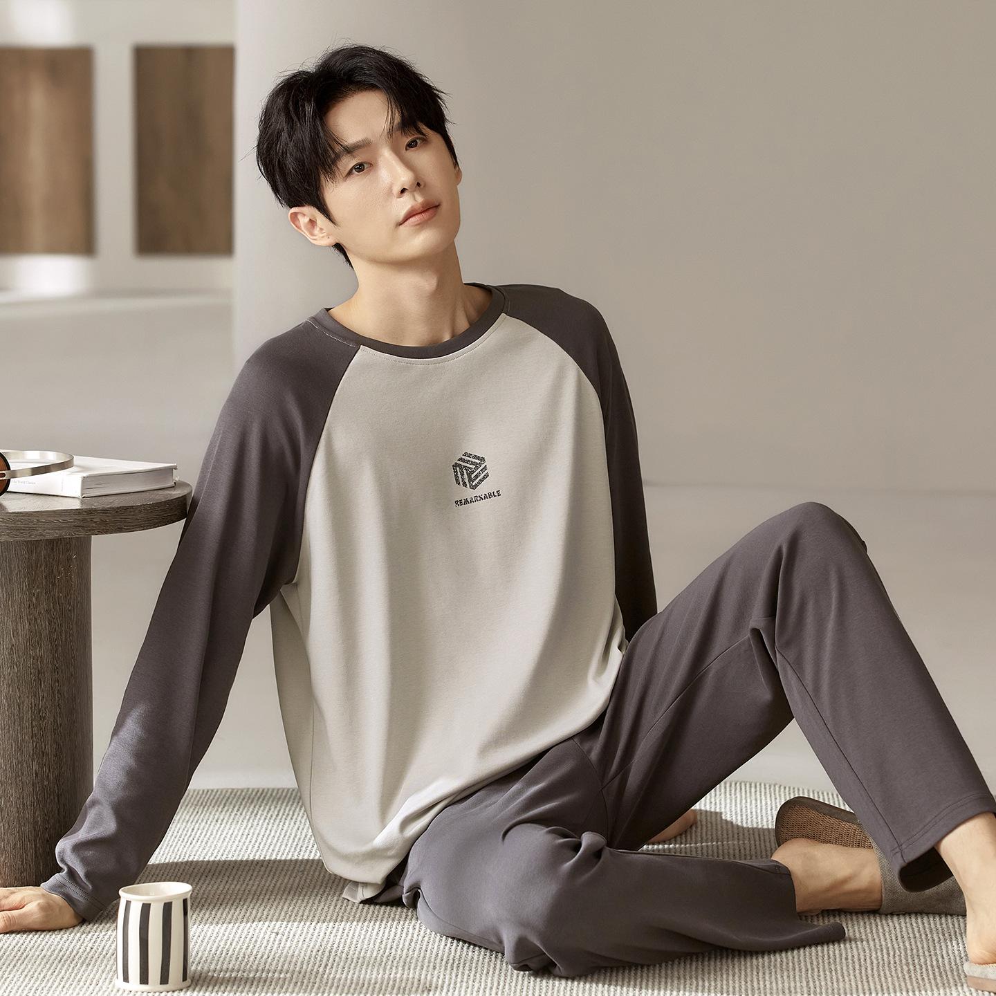 

Pajamas Men S Spring And Autumn Cotton Long Sleeves Long Pants Cotton Autumn Homewear Wear Outfit XL