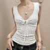 Korean Style Sleeveless Crop Top Round Dot Women Camisole Stylish Lace Up Vest Top  Female