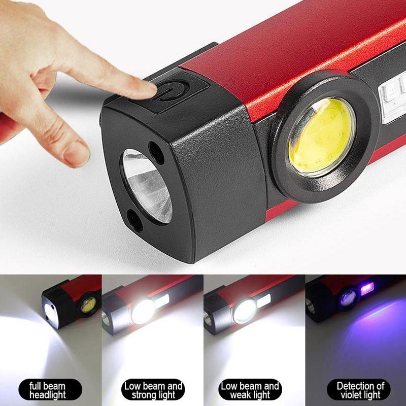 USB Rechargeable LED Flashlight with Magnet and Hook Life Waterproof With Red light Power Bank Repairing Work Emergency Lantern