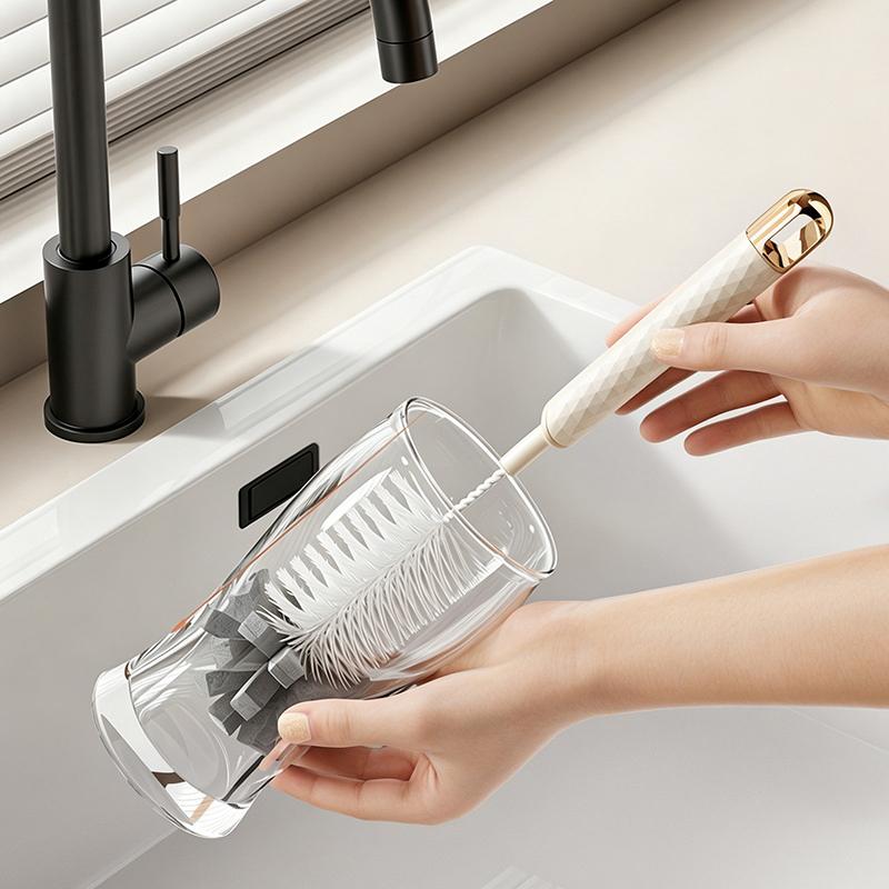Long-Handled 2-In-1 Sponge Cup Brush, Household Sponge Head Extended Cup Brush, Baby Bottle Brush, Thermos Cup Cleaning Brush