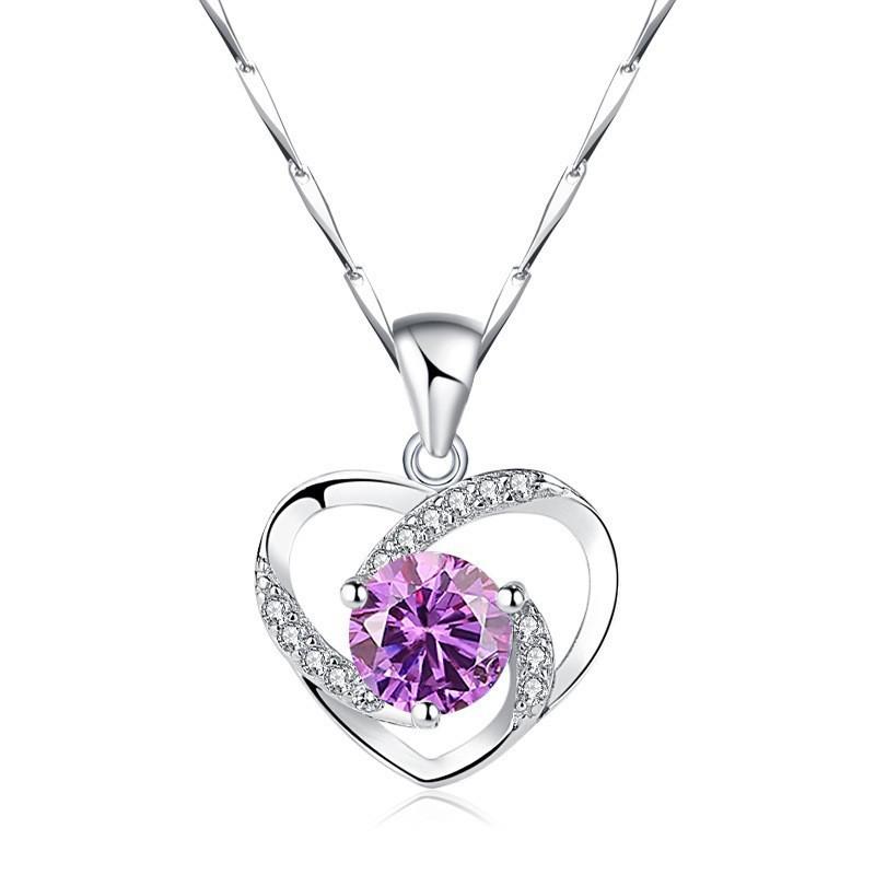 Silver Plated Diamond Sapphire Necklace Eternal Crystal Clavicle Chain Simple Niche Sun Heart Pendant Item Jewelry