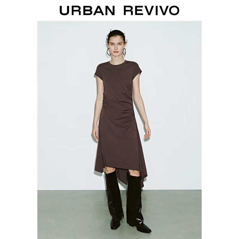 

UR Women s 2025 Spring Casual Irregular Pleated Short Sleeve Dress M