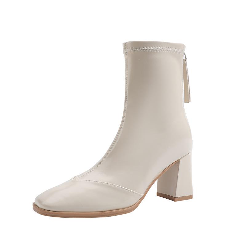 Square head boots high heel short boots women's 2025 autumn and winter new thin single boots early autumn Martin boots Korean small ankle boots