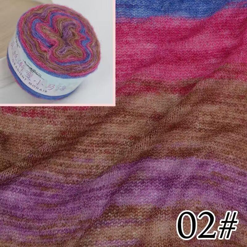 Warm Color Gradient Mohair Soft and Skin Friendly Mohair Fine Thread Hand Woven Crochet Baby Sweater Scarf Glove Material