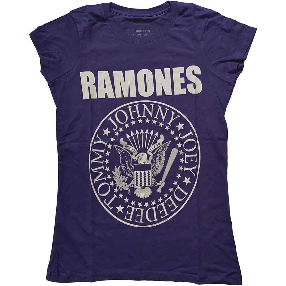 Футболка Ramones Президентская Печать Логотип Группы Официальная Женская Приталенная Фиолетовая XS XL