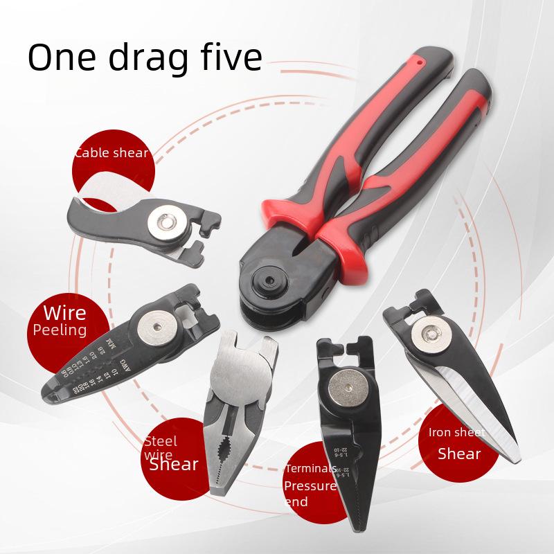Five-in-One Multifunctional Pliers Set: Interchangeable Wire Cutter, Vise, Stripper