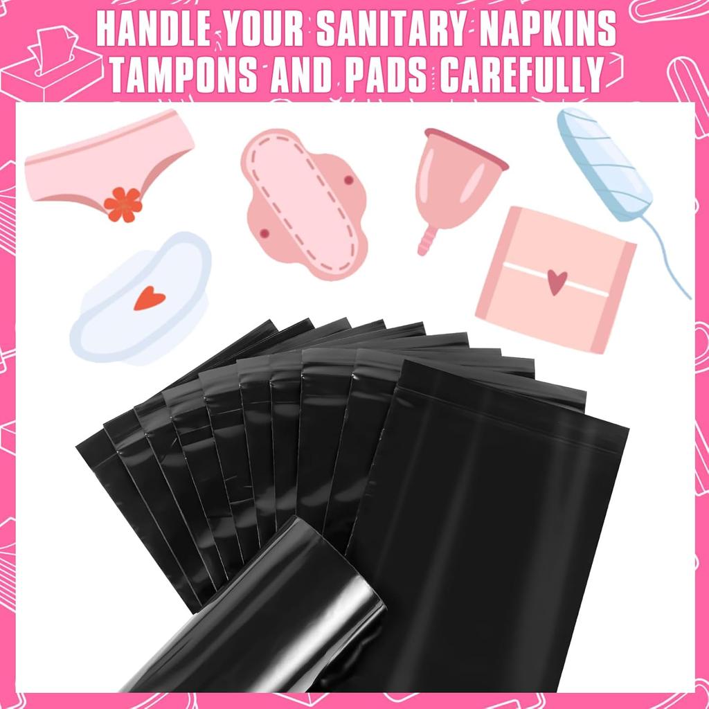 100-200PCS Feminine Personal Disposal Bags Refill Pack Black Opaque Bags for Sanitary Tampons Pads Liners Go Out for Emergency