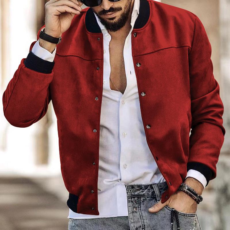 Suede Stand-Up Collar Men's Button Cardigan Jacket - Autumn/Winter Retro American Casual Outerwear
