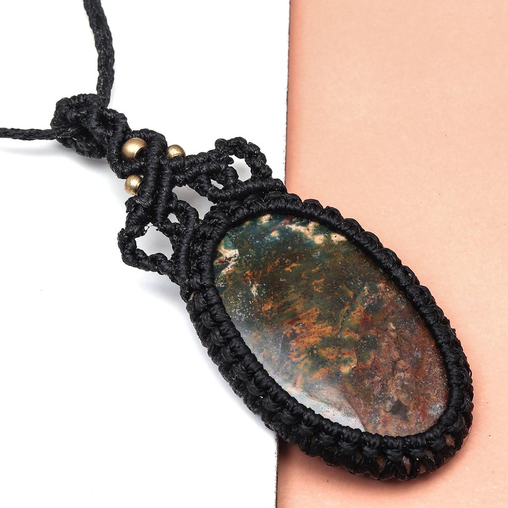 Gemstone Handmade Jewelry Ocean Jasper Macrame Thread 20-36''Ad Necklace Ethnic