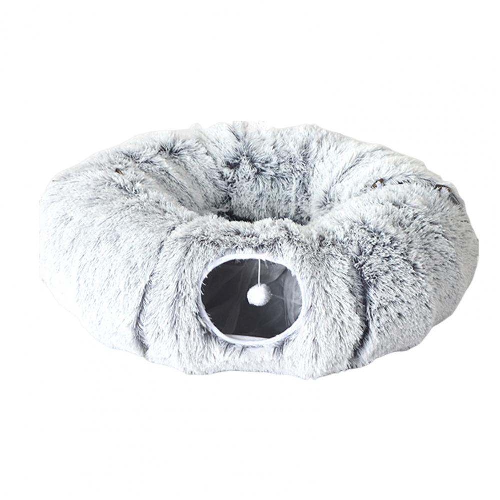 Washable Cat Tunnel Cozy Plush Cat Tunnel Bed with Hanging Balls for Indoor Kittens Small Cats Washable Donut Toy for Pets