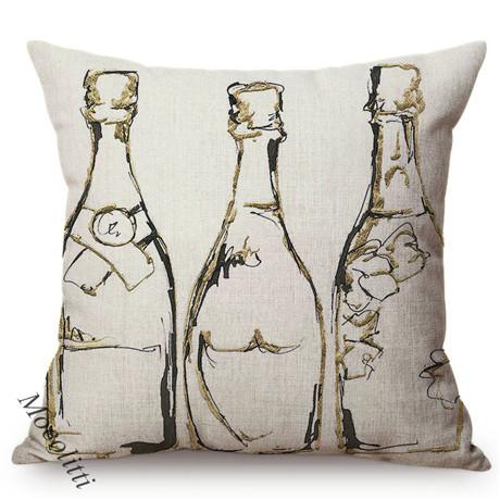 European Champagne Bottle Design 3D Oil Painting Concise Home Decoration Throw Pillow Case Cotton Linen Sofa Chair Cushion Cover