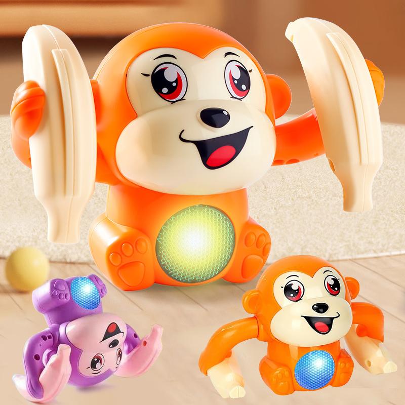 1 Baby Toy Electric Rolling Monkey Light Music Puzzle Sound Prompt Monkey Children's Toy Gift Preschool Education Toy