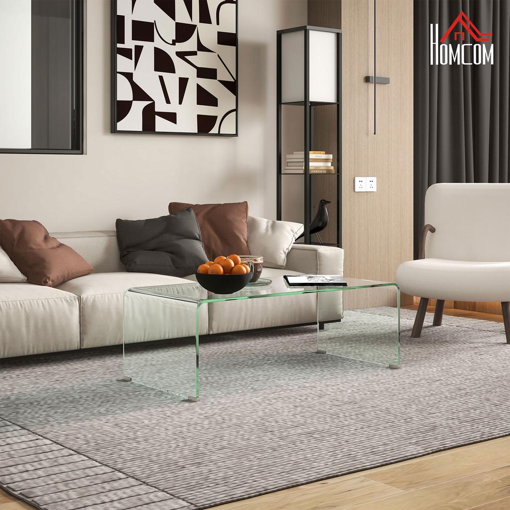 Modern Tempered Glass Living Room Coffee Table with Monobloc Design, 100x50x35 cm, Transparent
