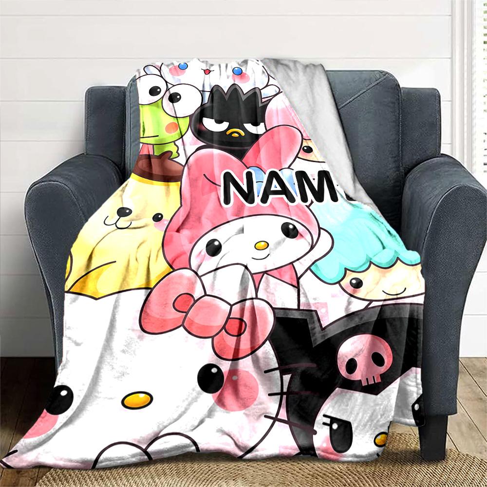 Customizable Sanrio1 Throw Blanket – Personalized Name, All-Season Cozy Snug Blanket, Machine Washable, Personalized Blanket