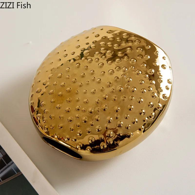 Creative Golden Spikes Ceramic Vase Round Floral Plant Pot Table Decoration Flowers Arrangement Flower Vase Room Aesthetic Decor
