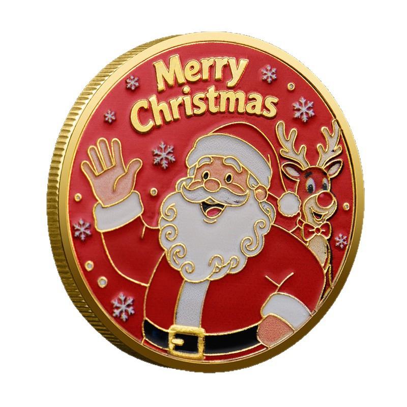 6 Pcs, Santa Claus Commemorative Coins, Colorful Relief Commemorative Medals, Christmas Gifts, Colorful Gold and Silver Coins