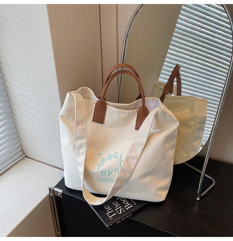 Canvas Bag Women's Large-capacity New Summer Versatile Casual Shoulder Messenger Bag College Student Tote Bag