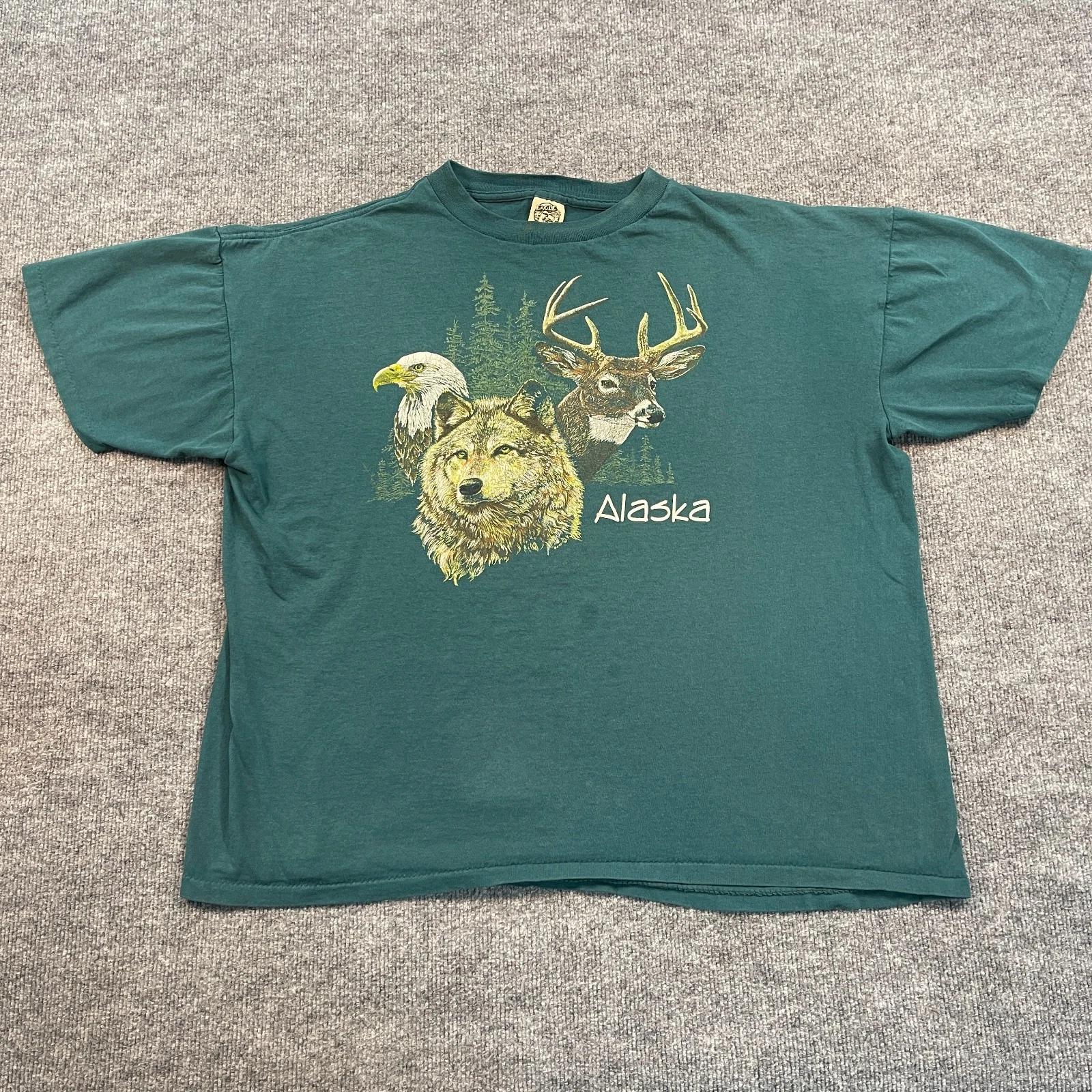 Vintage 90s Alaska Animal Wildlife Shirt 2XL 26x27 Wolf Deer Eagle S