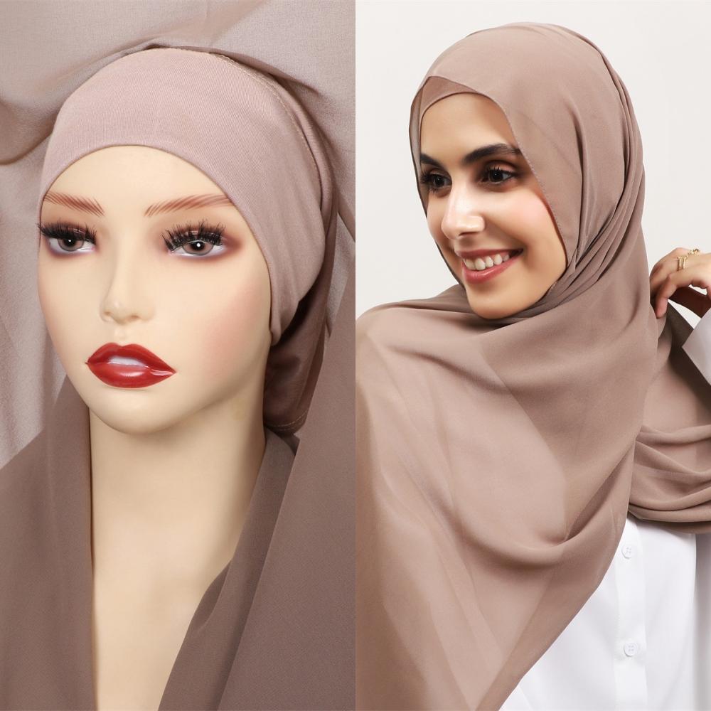 

Premium Instant Chiffon Hijab With Bulit-in Magnets Solid Color Easy To Wear Shawl Wrap with Undercap for Muslim Women