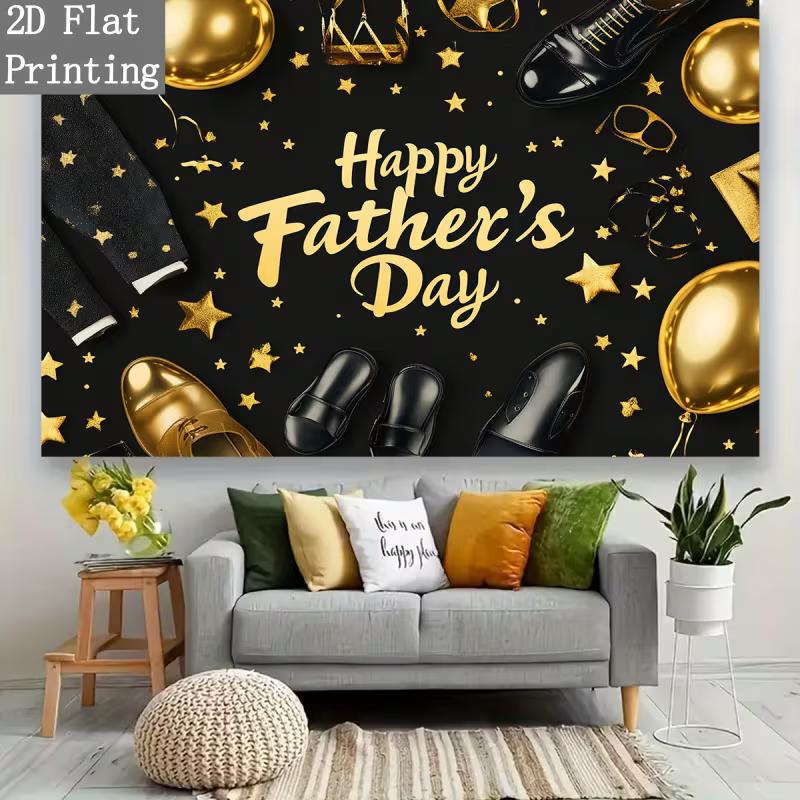 Stylish Father's Day Backdrop, Sleek Black and Gold Design with Men's Fashion Details, Festive Masculine Party Wall Decor
