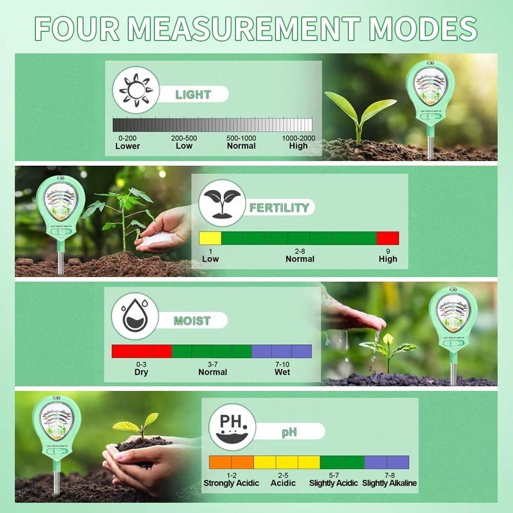 4 In 1 Multifunctional Soil Tester 90° Rotatable Soil Acidity Tester Soil Detector Potted Plants