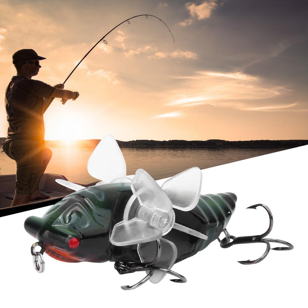 Hard Fish Lure Bionic Cicada Shape Fishing Bait with Rotating Spins Propeller Treble Hook