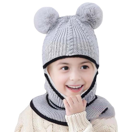 Toamnă iarnă Pălărie pentru copii tricotată groasă, caldă, moale, blană, decorare cu minge, elasticitate ridicată, protecție completă, rezistentă la frig, șapcă de iarnă, unisex.