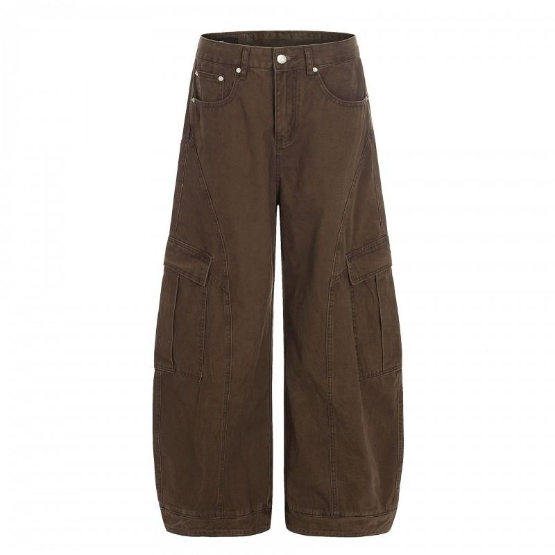 Mens Relaxed Fit Cargo Pants With Multiple Pockets Washed Cotton Workwear Style Streetwear Casual Trousers
