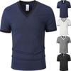 Men's Summer Fitness T-Shirt Short Sleeve Ribbed Texture Solid Color Casual Sports Slim Fit V Neck Top