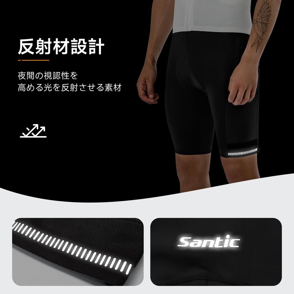 [Santic] Men's Bib Shorts, Cycling Bib Pants, Road Bike, Bicycle, Cycling Wear, Spring/Summer (Black, Size L)