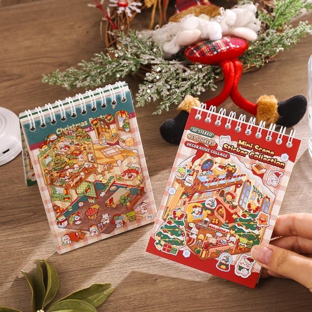 Merry Christmas Miniature Scenes Sticker Mini Size 6 Scenes 3D Landscape Sticker Creative Crafting Cartoon Pocket Sticker Book