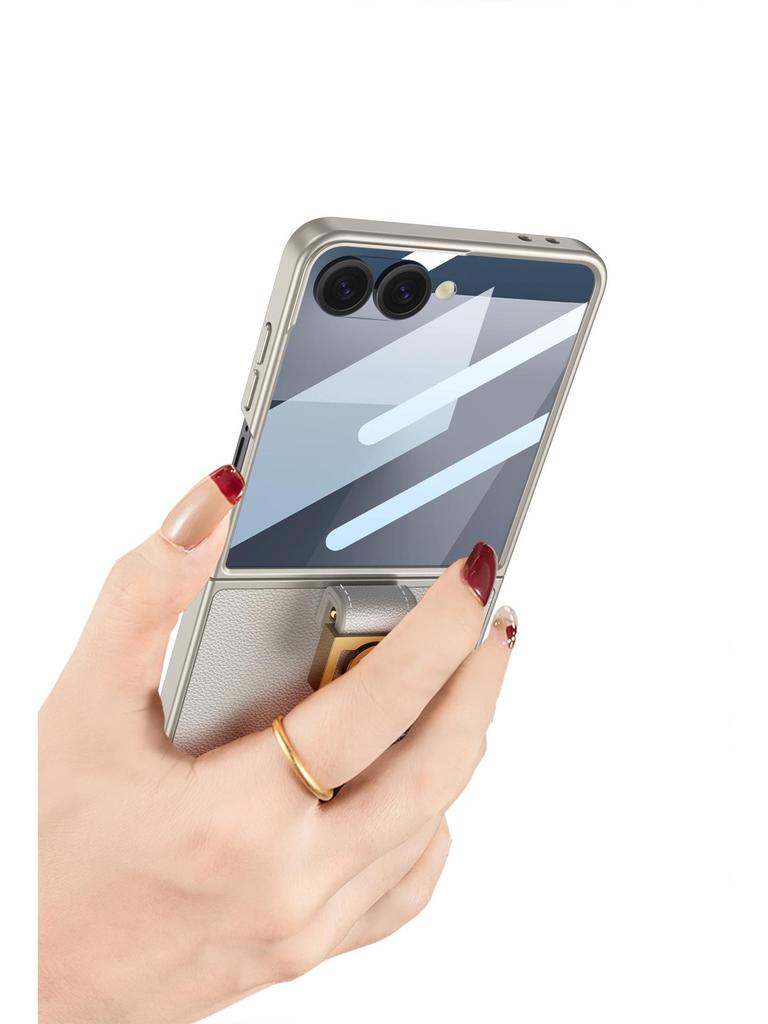 Samsung Z Flip7 Ultra-Thin PU Leather Folding Case with Ring Buckle