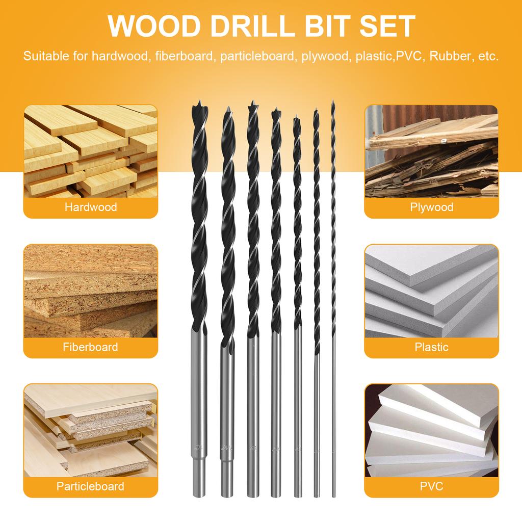 7Pcs Wood Drill Bit Set Imperial Carpenters Quality - Drill Splinter-Free Perfectly Round Holes Woodworking Drill Bit 1/8 3/16 1