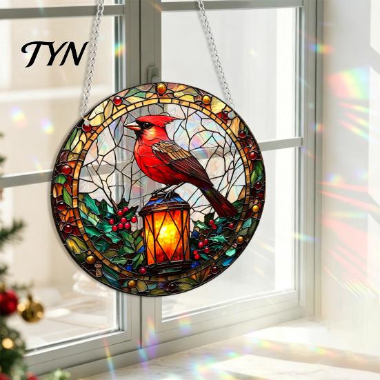 Lightweight Acrylic Party Supplies Christmas 2D Suncatcher, Stained Glass Style Black Cat Window Hanging, Holiday Hanging Door Plaques Colorful Plaque
