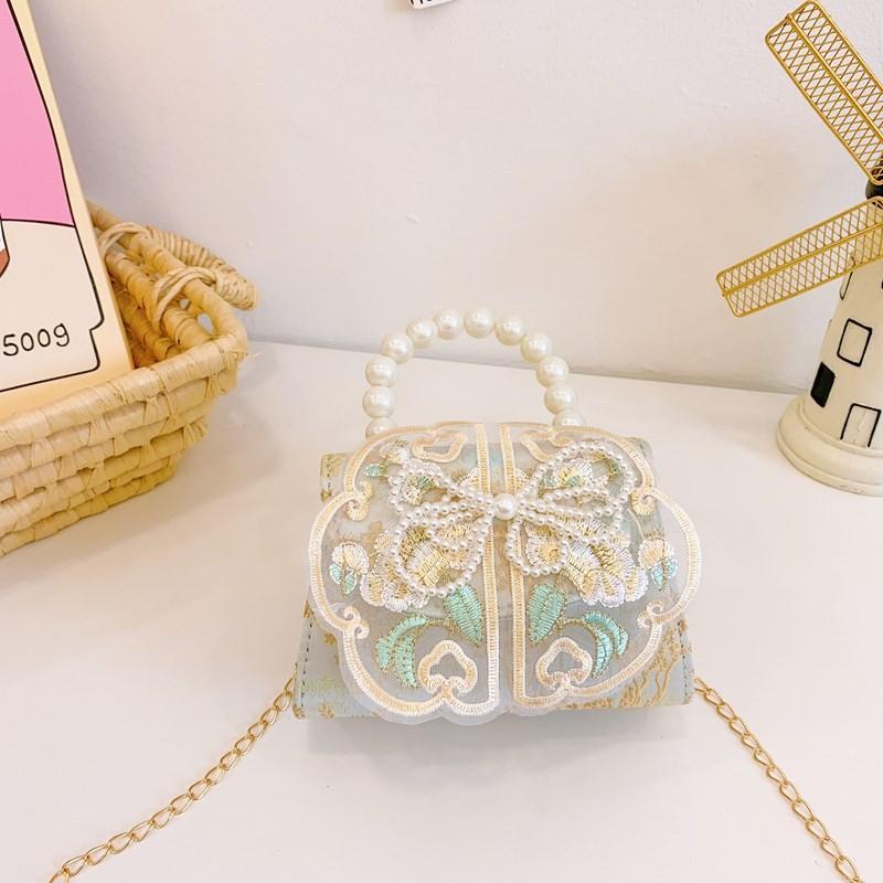 Chinese Style Girl Princess Butterfly Pearl Handbag With Chain Crossbody For Kids Fashion Accessories