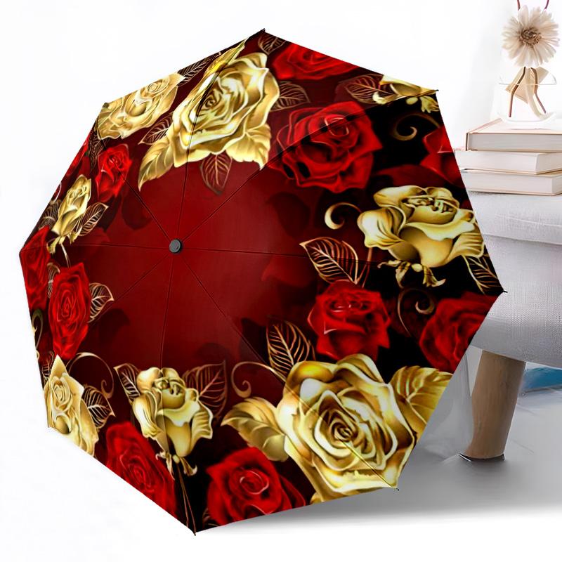 Blumiges Verziertes Rahmen Design Außen Automatischer Regenschirm Einziebares Design mit 8 Speichen Langlebigkeit Leicht Perfektes Geschenk für Freunde Familie