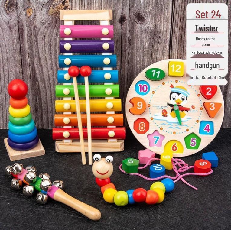 Wooden Educational Building Blocks and Beaded Xylophone Set for Infants and Toddlers – Ideal Children's Day Gift