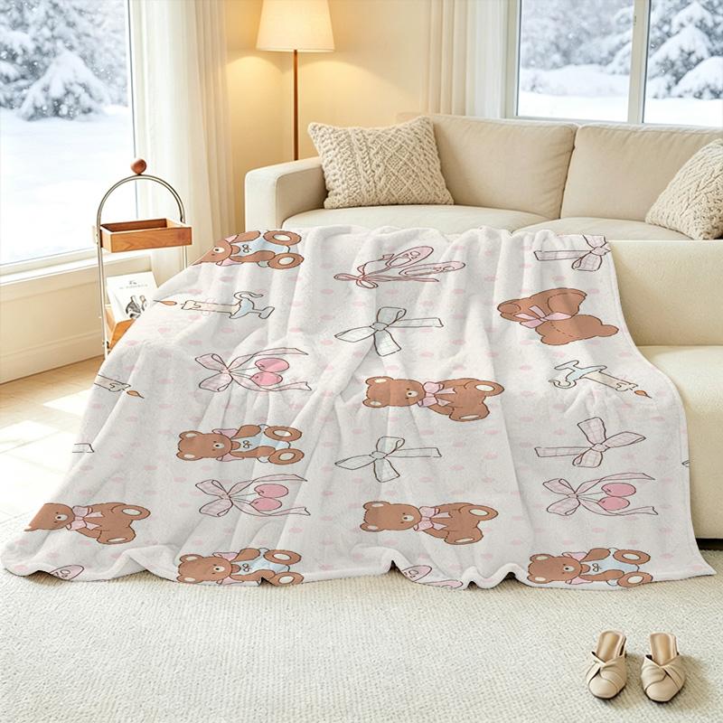 Lightweight Flannel Blanket | Bear-Themed Warm Cozy Throw for Home, Nap, Window Sill Decor, Halloween & Christmas