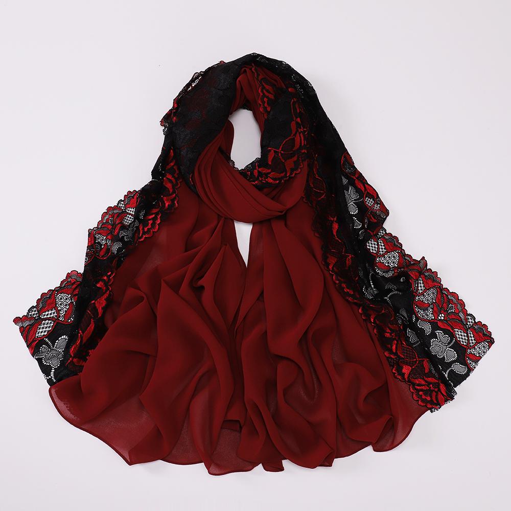 Muslim Embroidered Lace Hijab Heavy Chiffon Scarf Plain Shawl Soft Turban Head Wraps Headband Foulard Tudung Bawal