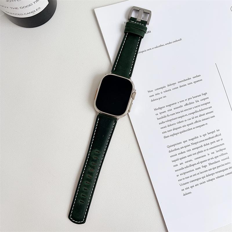 2024 Apple Watch Leather Strap - Compatible with iWatch Series 98, Fashionable Wide Genuine Leather
