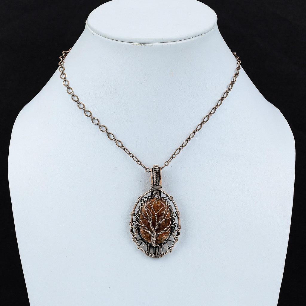 Baum des Lebens Sonnenstein Anhänger Kupferdraht gewickelt Anhänger handgemachter Anhänger Baum des Lebens Schmuck Edelstein Anhänger Kupfer Schmuck Geschenk für Sie