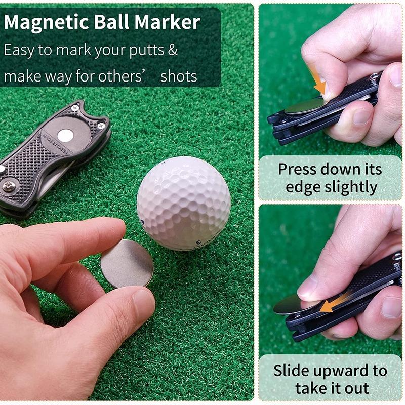 Golf Divot Repair Tool Foldable Metal Golf Green Divot Tool with Magnetic Ball Marker 5
