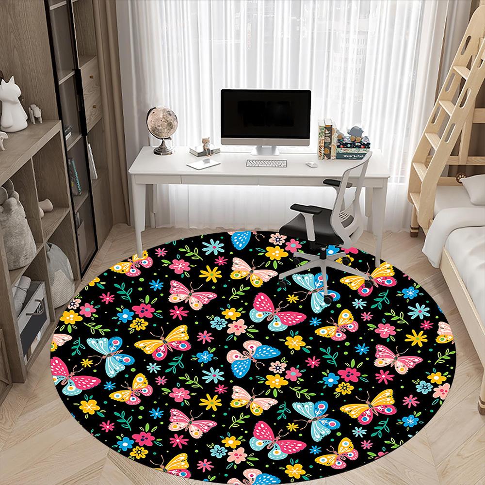 1PC Butterfly Floral Pattern Chair Carpet for Office, Indoor Non-Slip Washable  Carpet, Soft Comfortable Mat For Office Room Yy250930124