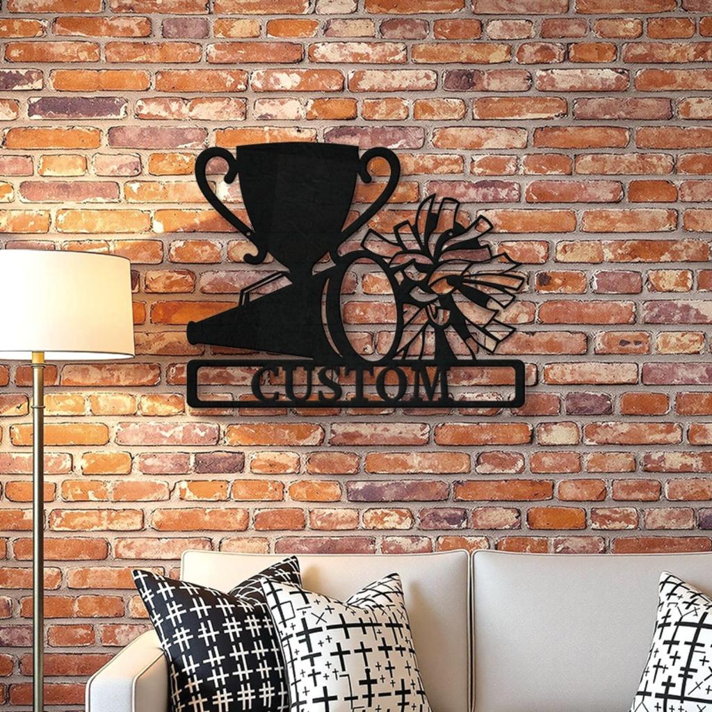 Personalized Cheerleader Metal Sign Trophy Pom Pom Megaphone Design Wall Decor Gift For Sports Fans