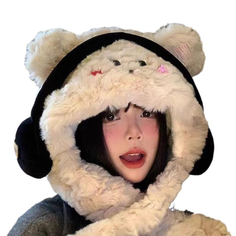 New Style Earphones Puppy Hat  Scarf  One Piece Cold Proof and Warm Hooded Neck Scarf  Thickened Ear Protection  Lei Feng Hat Trendy