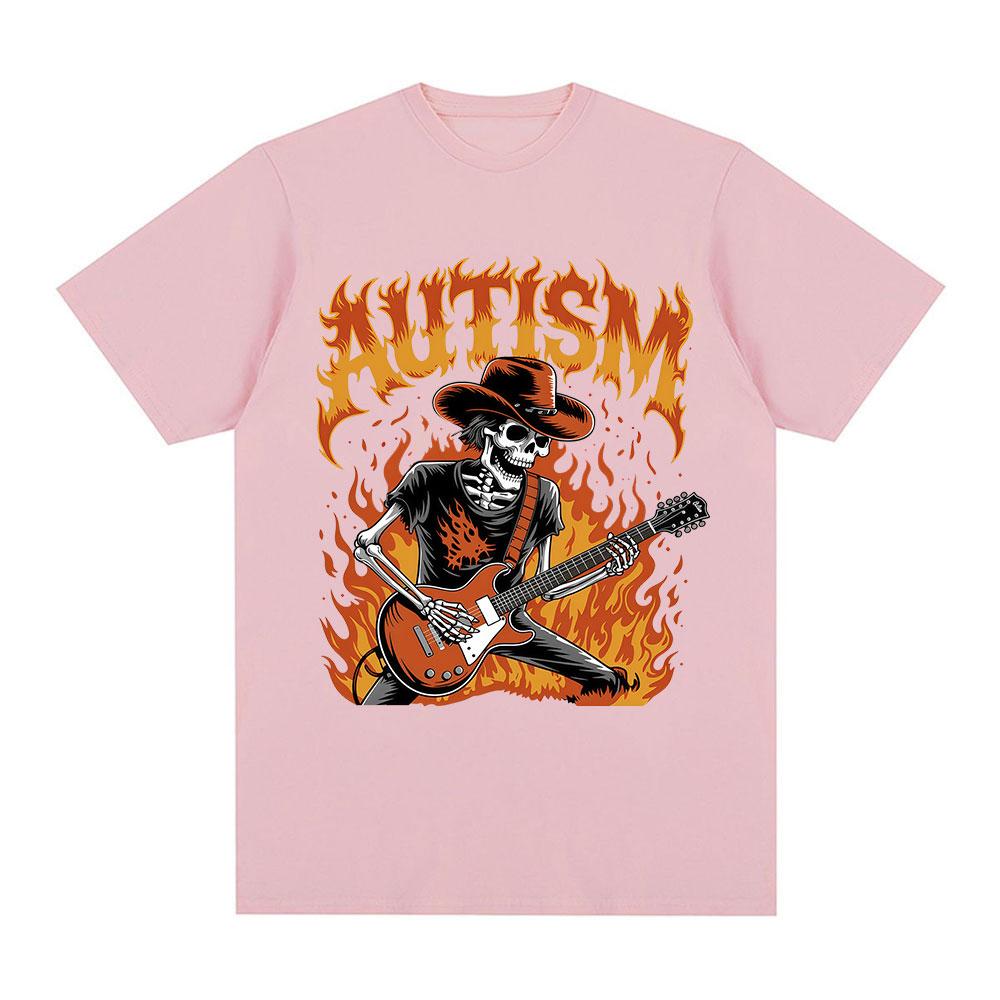 Autism Funny Skeleton Meme Tshirts Men Women Clothing Vintage Summer Short Sleeves Tshirt 100 Cotton Casual Oversized T Shirt