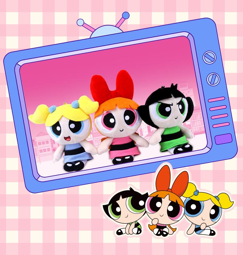 Powerpuff Girls Bubbles Plush Keychain - Cute Cartoon Doll for New Year Gift
