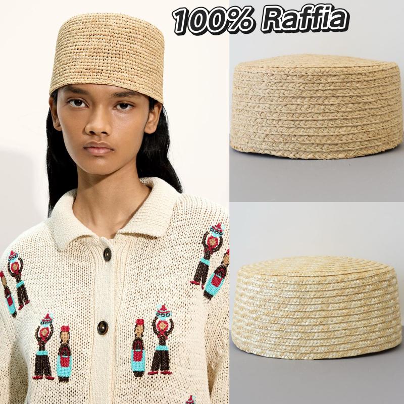 My Extreme Outdoor Activities Women's Vintage 100% Raffia Sun Hats For Natural Wheat Straw Fedoras Flat Top Pillbox Hat Party Charming Wedding Party Berets 56-58Cm