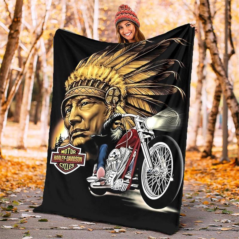 Indian Motorcycle Flannel Blanket Soft All-Season Throw, Design for Camping, Car Travel, Hiking Sofa, Bed, Office Perfect Gift for Parties